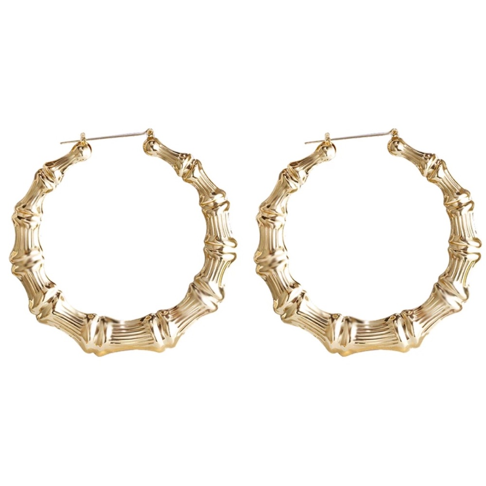 🌿Bamboo Hoop gold tone earrings